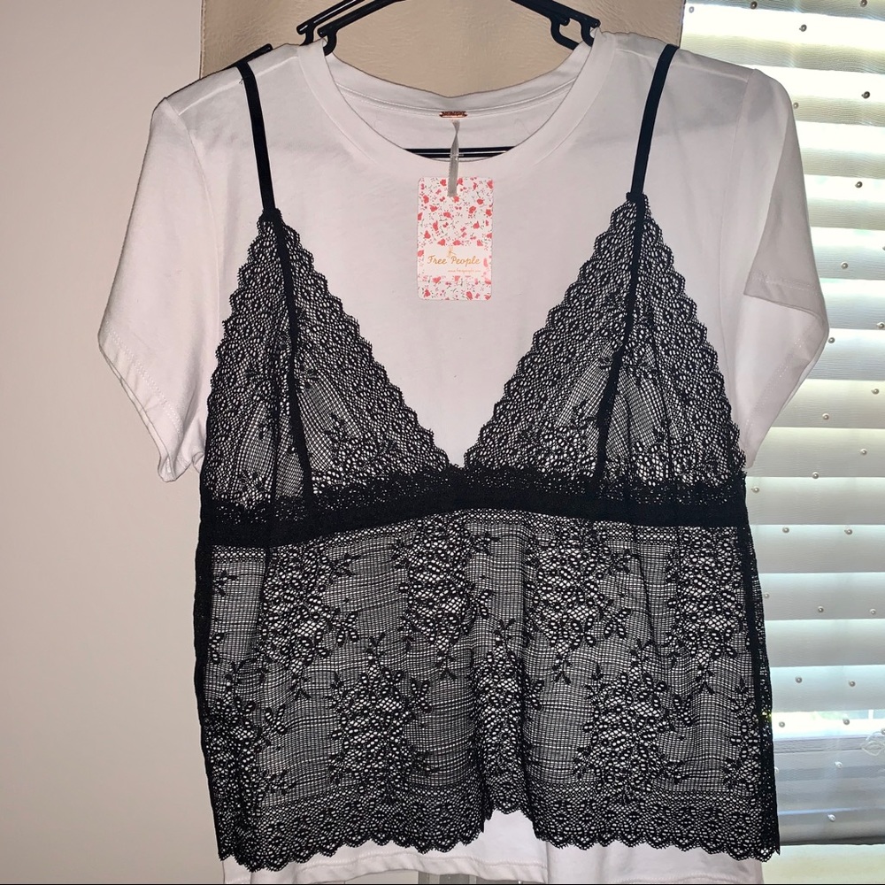 Free People White Top w/ Lace Over Shirt